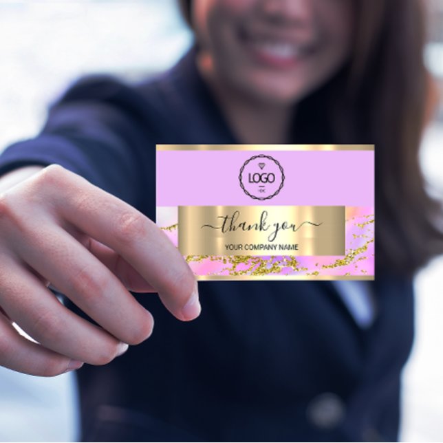 Thank You Business Insert Card Holograph Pink  (Creator Uploaded)