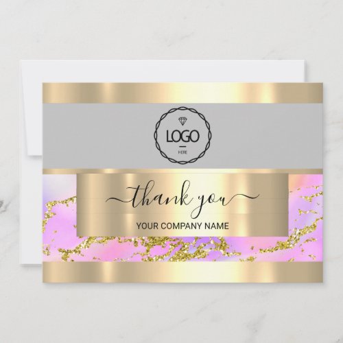 Thank You Business Insert Card Holograph Pink Gray