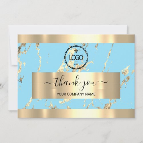 Thank You Business Insert Card Marble Blue Gold