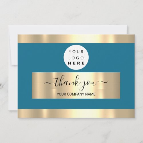 Thank You Business Insert Card Teal Blue Gold