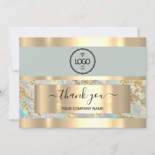 Thank You Business Insert Holograph Logo Gold Mint Invitation