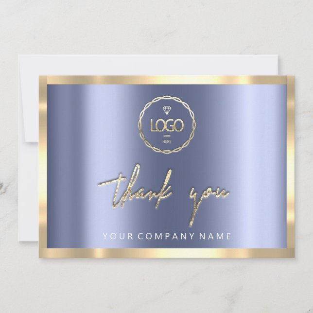 Thank You Business Insert Logo Gold Blue Invitation (Front)