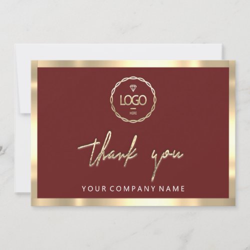 Thank You Business Insert Logo Gold Frame Brown Invitation