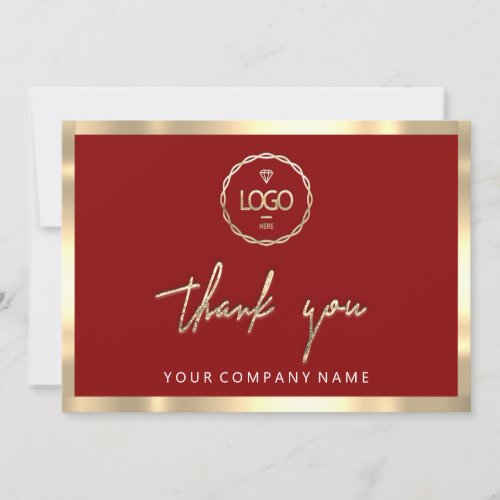 Thank You Business Insert Logo Gold Frame Burgundy Invitation