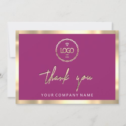 Thank You Business Insert Logo Gold Frame Pink Invitation