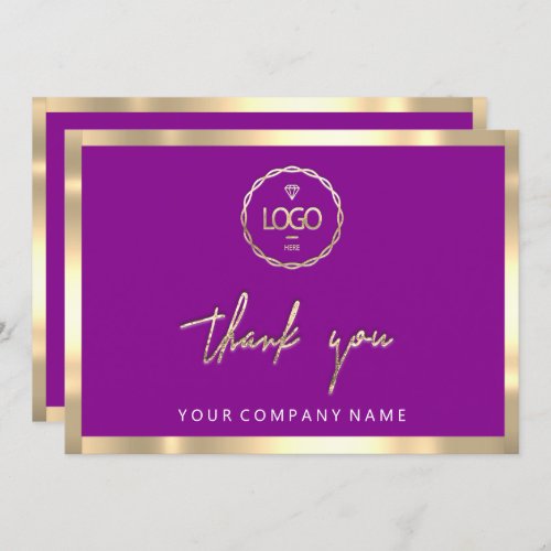 Thank You Business Insert Logo Gold Frame Purple Invitation