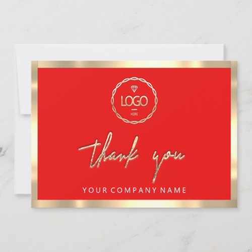 Thank You Business Insert Logo Gold Frame Red Invitation