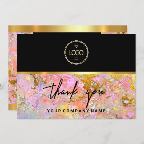 Thank You Business Insert Logo Pink Gold Holograph Invitation