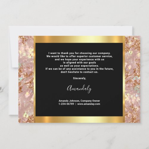 Thank You Business Insert Logo Rose Black Marble Invitation