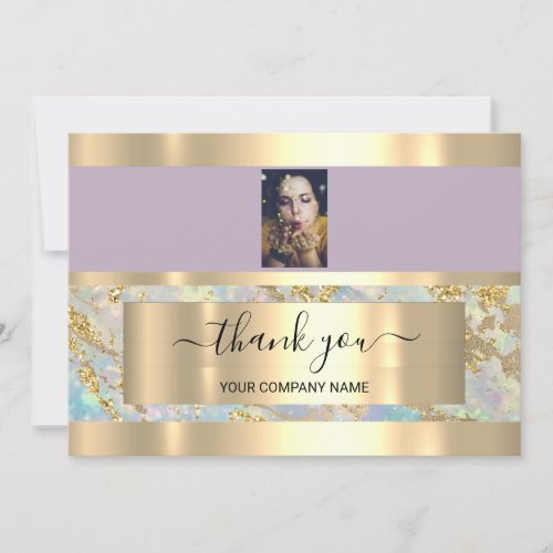 Thank You Business Insert Photo Gold Marble Purple Invitation