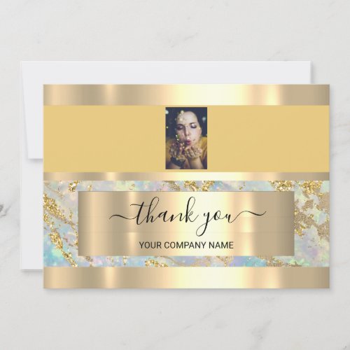 Thank You Business Insert Photo Gold MarbleMustard Invitation