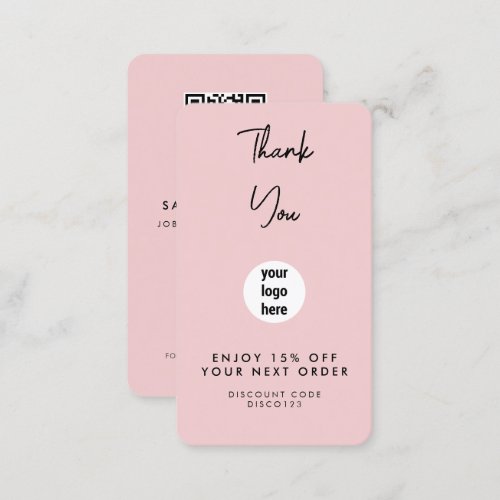 Thank You Business Logo Blush Pink Discount Card