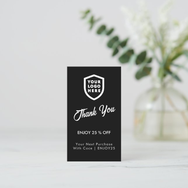 Thank You | Business Logo Modern Black Discount Card (Standing Front)