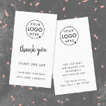 Thank You | Business Logo Modern White Discount Card<br><div class="desc">Simple, stylish custom business logo thank you discount card design in modern typography feauturing an elegant handwritten script font. The clean minimalist design is sleek in a simple black on a white background. Add your company logo to match your brand image and give a corporate look! All fields can be...</div>