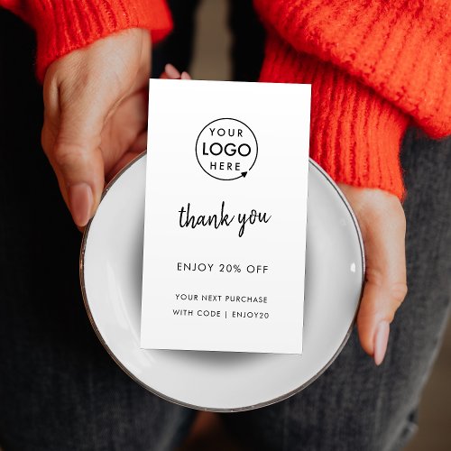 Thank You  Business Logo Modern White Discount Card