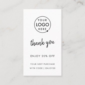 Thank You | Business Logo Modern White Discount Card | Zazzle