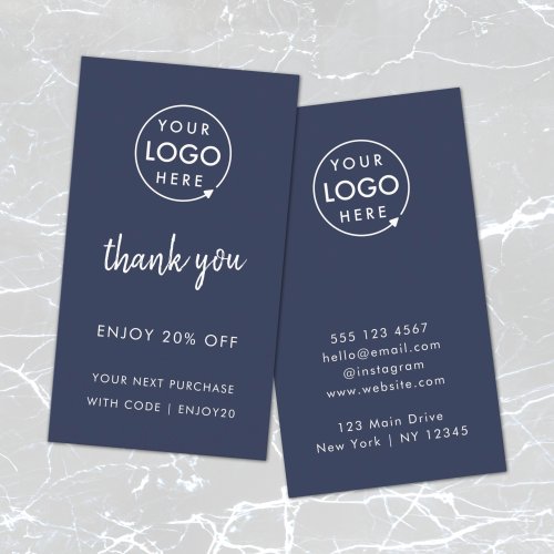 Thank You  Business Logo Navy Blue Discount Card