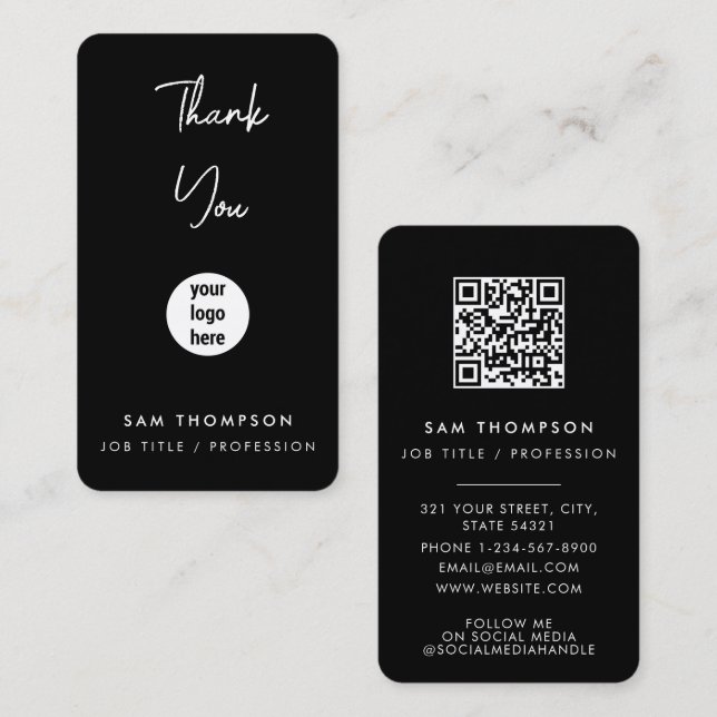 Thank You Business Logo QR Code Blush Black Card (Front/Back)