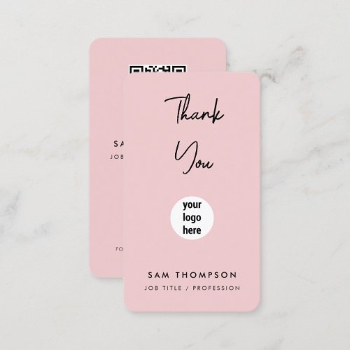 Thank You Business Logo QR Code Blush Pink Business Card