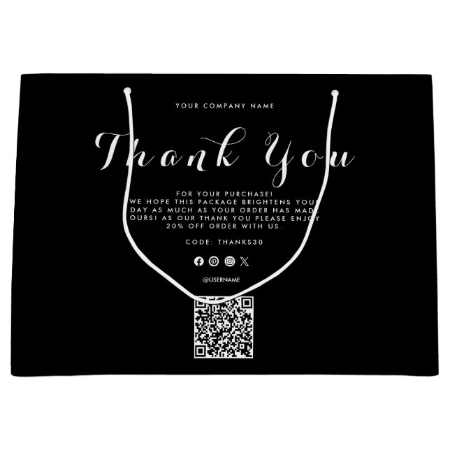 Thank You Business Logo  QR Code    Large Gift Bag (Front)