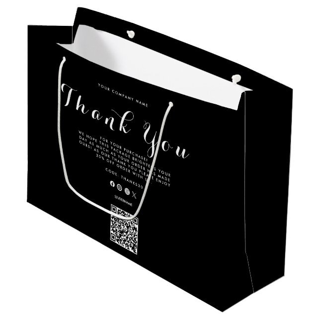 Thank You Business Logo  QR Code    Large Gift Bag (Front Angled)