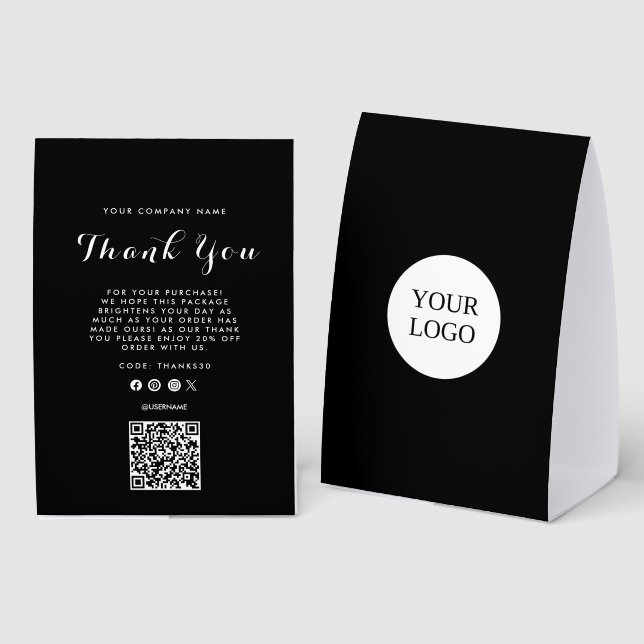 Thank You Business Logo  QR Code Paper Table Tent (Front/Back)