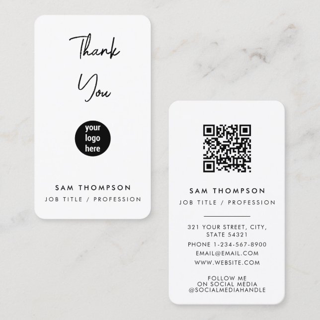 Thank You Business Logo QR Code Social Media Business Card (Front/Back)