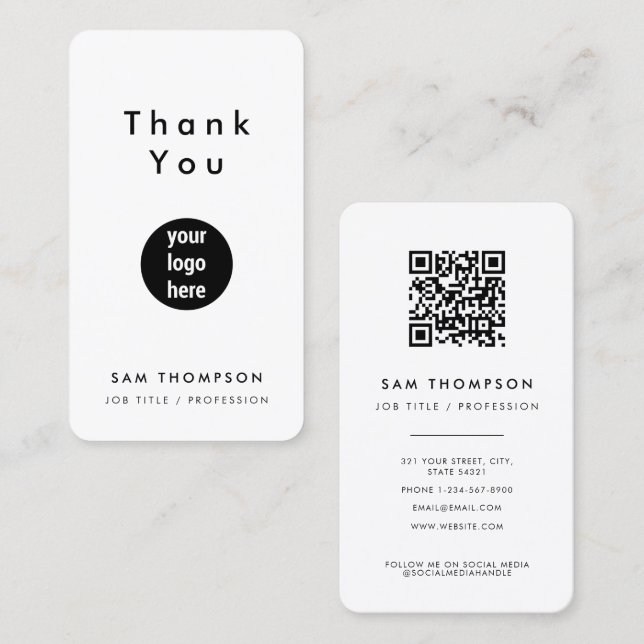 Thank You Business Logo QR Code Social Media Business Card (Front/Back)