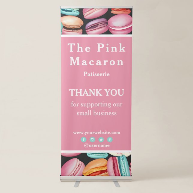 Thank You Business Macaron French Patisserie Pink Retractable Banner (Front)