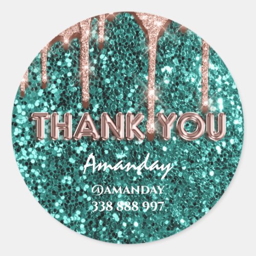 thank you business Name Instagra Mint Green Drip Classic Round Sticker