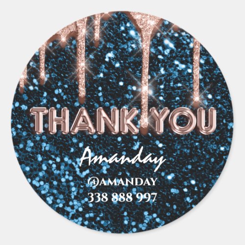thank you business Name Instagra Navy Rose Drip Classic Round Sticker
