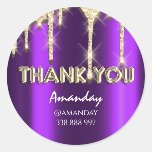 thank you business Name Instagra Purple Gold Drip Classic Round Sticker