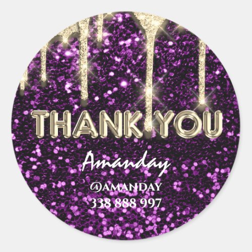 thank you business Name Instagra Purple Gold Drip Classic Round Sticker