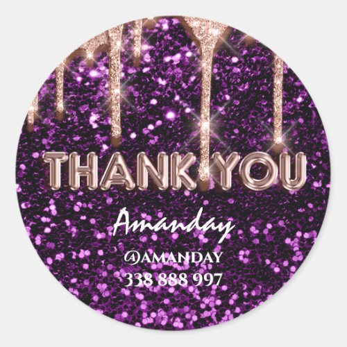 thank you business Name Instagra Purple Gold Rose Classic Round Sticker