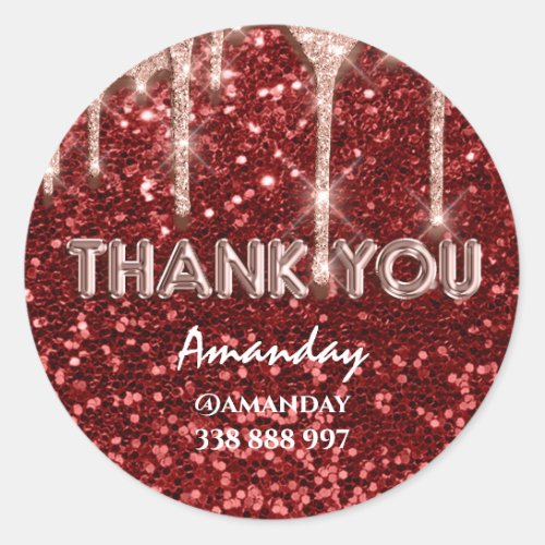thank you business Name Instagra Red Rose Glitter Classic Round Sticker