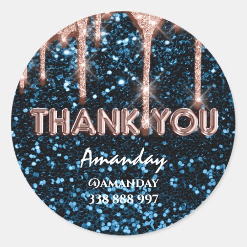 thank you business Name Instagra Teal Rose Drips Classic Round Sticker