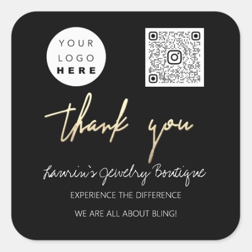 Thank You Business Name Logo Qr Code Black White Square Sticker