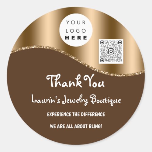 Thank You Business Name Logo Qr Code Brown Rose Classic Round Sticker