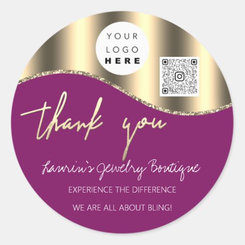 Thank You Business Name Logo Qr Code Gold Berry Classic Round Sticker