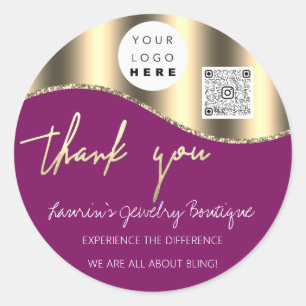Thank You Business Name Logo Qr Code Gold Berry Classic Round Sticker