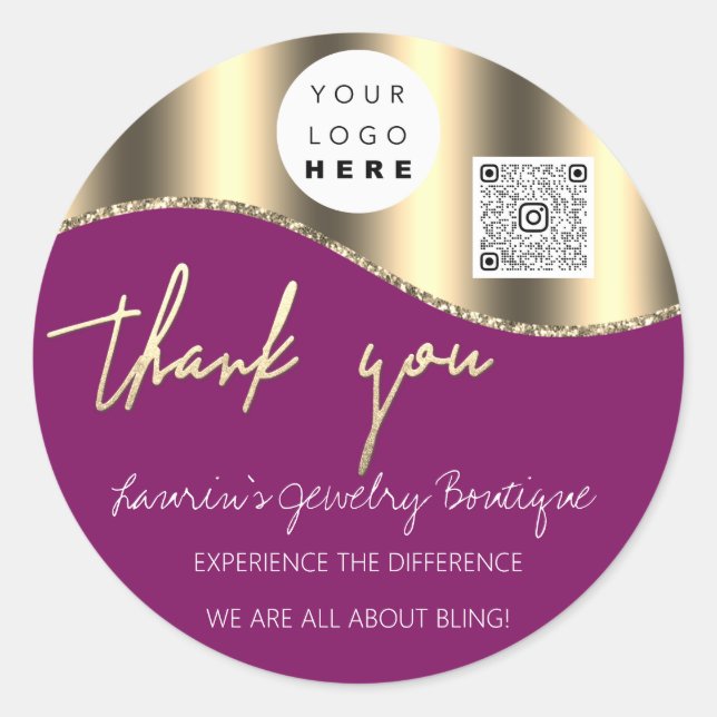 Thank You Business Name Logo Qr Code Gold Berry Classic Round Sticker (Front)