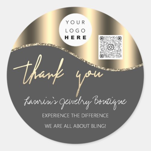 Thank You Business Name Logo Qr Code  Gold   Classic Round Sticker