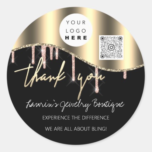 Thank You Business Name Logo Qr Code Gold Drips Classic Round Sticker