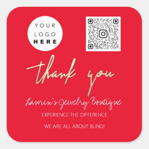 Thank You Business Name Logo QrCode Online Shop Square Sticker