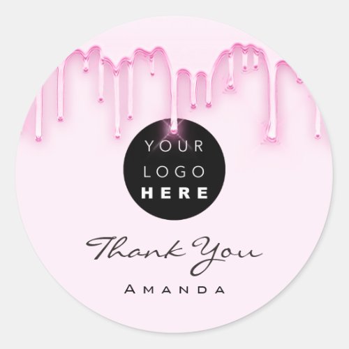 Thank You Business Name Makeup Artist Pink Logo Classic Round Sticker
