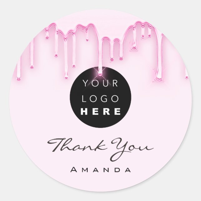 Thank You Business Name Makeup Artist Pink Logo Classic Round Sticker (Front)
