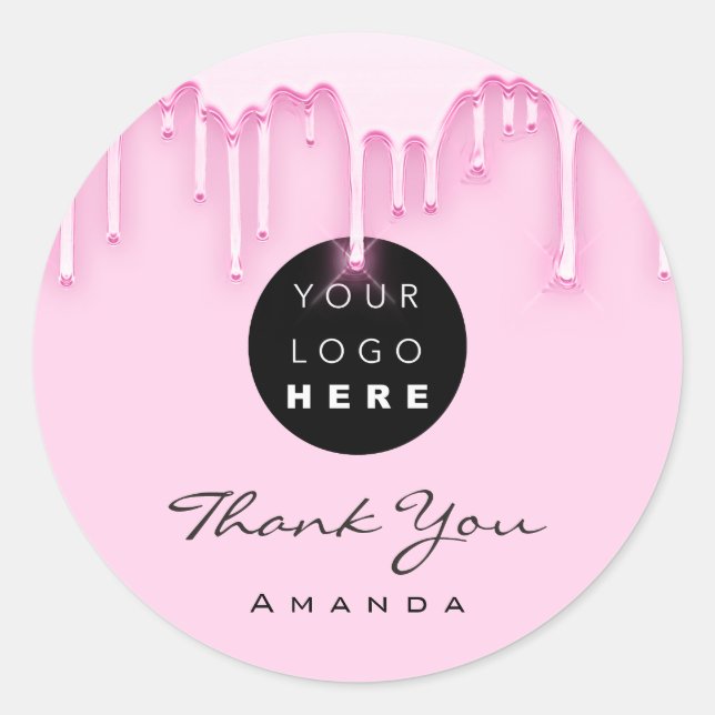 Thank You Business Name Makeup Artist Pinky Logo Classic Round Sticker (Front)