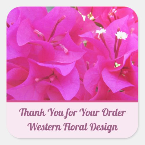 Thank You Business Order Beautiful Pink Flowers Square Sticker