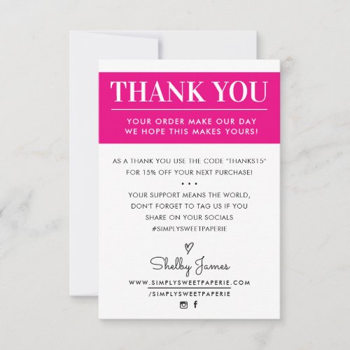 THANK YOU business order insert modern bright pink