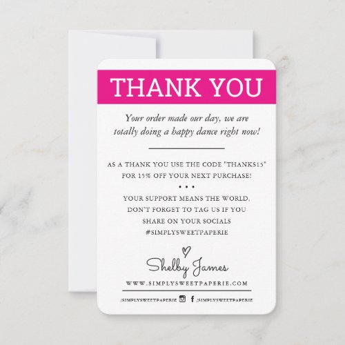 THANK YOU business order insert modern bright pink